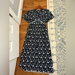 ZARA Flower Navy Blue Embroidered Midi Dress Size Medium Photo 11