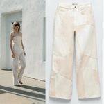ZARA  Relaxed Fit Patchwork Jeans WIDE LEG WHITE/BEIGE Size 0 NEW Photo 2