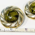 Vintage 80s Faux Jade/Silver Round Clip Photo 5