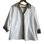 Chico's  4 Women Top 2X White Cheetah Trim Button Up Chic‎ Contemporary Office Photo 0
