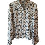 Worth Long Sleeve Chain Print Button Up Shirt 100% Silk Cream Women's Size 16 Gold Photo 0