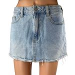PacSun Blue Light Wash Raw Hem Frayed Straight Mini Denim Jean Skirt Size 25 Photo 0