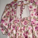 For Love & Lemons dress milani mini floral NEW baby doll puff sleeve Large Photo 2