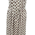 Tory Burch Cream Brown Geometric Printed Pleated Sleeveless Midi Dress Size XS Photo 0