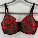Adore Me  34DD Plaid‎ Print Bra Black Lace Trim Lingerie Red Green Photo 0
