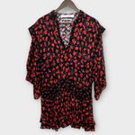 IRO  River Smocked Fil Coupe Mini Dress Women's Size 2‎ Red Blue Silk Blend Print Photo 3