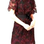 Kobi Lace Dress Black Maroon Tie Belt Lined Size S Cocktail Evening Formal Photo 13