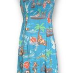 Harley Davidson Vintage 90s Dress Blue Strapless Floral Tropical Print Open Back Photo 1