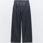 ZARA TRF MID RISE LOOSE FIT MID RISE FULL LENGTH FOIL JEANS BLUE/SILVER NEW Photo 14