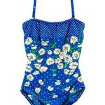 Talbots Vintage One Piece Swimsuit 12 Blue Daisy Polka Dot Halter Beach Retro Photo 0