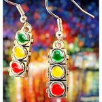Traffic Light Earrings Signal New Dangle Hooks Stop Wait Go Crossing Gua… Silver Photo 4