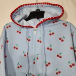 Cherry graphic blue full zip hoodie women's medium NWT Photo 2