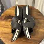 Crocs Women’s  Sandal Black With White Stripe US Size 7 Criss Cross Slip-On Wedge Photo 2