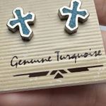 Genuine Turquoise Blue Cross Silver Tone Pierced Stud Earrings NWT Made In USA Photo 7