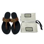 Gucci  Leather Thong Sandals Gold Double G Logo Orange Brown Size 37 Photo 9