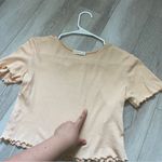 Kookai Crop Top lettuce trim ribbed womens Peach (small) minimalist casual chic Photo 3