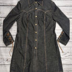 Escada Y2K Denim Suede Tassle Lace Up Back Turquoise Button Detail Dress Sz‎ 42 Blue Size undefined Photo 0