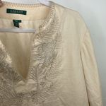 Ralph Lauren Lauren  Linen Boho Peasant Top V Neck Embroidered size Large Photo 3