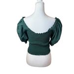 Hill House Home Aiko Nap Top Green Medium Smocked Cropped Puff Sleeve Holiday Photo 4