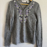 Dressbarn Silk Blend Embroidered Cardigan Size Small Beaded Gray Photo 0