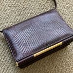 Vintage Elka 1980s Crocodile Skin Hard Case Accordion Style Crossbody Bag Purse Brown Photo 2