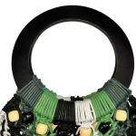 Topshop Women’s Mykonos Green Black White Retro Woven Bag with Beads Photo 3