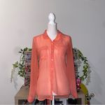 Old Navy 2000s whimsical fairycore orange mesh button up blouse with polka dots Photo 8