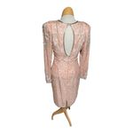 Vtg 1980s Night Vogue Peach 100% Silk Bead Embellished Long Sleeve Mini Dress M Orange Size M Photo 3