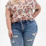 Torrid  Floral Beige Challis Button Front Dolman Sleeve Top Size 3X Photo 0