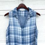 Side Stitch Womens Shirt Tunic Blue Plaid Sleeveless Button Up Medium Photo 3