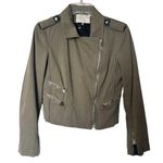 IRO Olive Green Denim Moto Biker Jacket Zippered Pointed Collar size 2 Photo 0