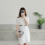 Thin Double Faux‎ Pearl Buckle Solid Color PU Leather Waist Thin Belt One Size Black Photo 13