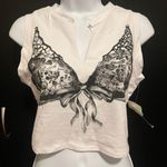 ON  Brand ON White Black Lace Bra Graphic Cropped Top Size Medium Photo 0