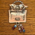 AJMC Vintage Brooch Pin Guardian Angel of Shoppers Bag with Hearts and Beads Silver Photo 4