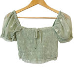 Unique Vintage  Mint Green Puff Sleeve Cropped Short Sleeve Top Size Small‎ 4 Photo 0