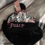 Juicy Couture  Set Iridescent Sequin Beanie & Faux Fur Neck Scarf w Logo Photo 0