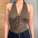 Missguided Olive Green Lace Up Halter Bodysuit Photo 2