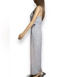 Japna  Blue White Pin Striped Embroidered Empire Waist Wide Leg Jumpsuit Size Med Photo 3