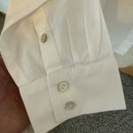 Eileen Fisher  Sz LG Button Up Shirt White Band Collar Business Career Minimalist Photo 6