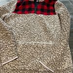 Cozy Sherpa Pullover with Red Plaid Accent Photo 0