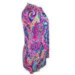 Lilly Pulitzer Size XXS Elsa 100% Silk Top Psychedelic Sunshine Bright Pink Blue Photo 4
