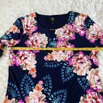 JM Collection  Women’s NAVY PINK ORANGE BEADED FLORAL Short sleeve top Large Photo 5