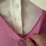 Minnie Rose  Cotton Cashmere Collared V-Neck in Raspberry. Size Medium. Photo 6