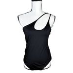 Susana Monaco One-Shoulder Cutout Double Strap Bodysuit Size Large Black Basic Photo 2