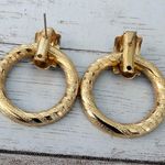 Vintage Earrings for Pierced Ears Blue & Gold Tone Circle Dangle Photo 3