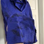 Chico's  Vintage Royal Blue Silk Linen Blend Button-Down Shirt L Photo 5