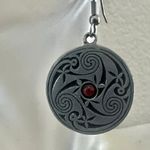 Piran Pewter Celtic Spiral Red Cabochon Drop Earrings Silver Photo 3