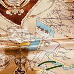 Vintage Square Sailing BOAT,WHEEL&Anchor 35/35 Oversized satin Silky SCARF Brown Photo 9