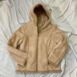L.L Bean Cream Tan Faux Suede Chunky Teddy Shearling Winter Jacket With Hood M Brown Size M Photo 2