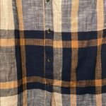 Free People  Blue and Brown Plaid Button Down Shirt with Ruffled Hem Photo 5